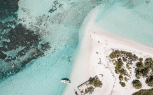Mauritius beaches: white sand and a turquoise lagoon seen from the air